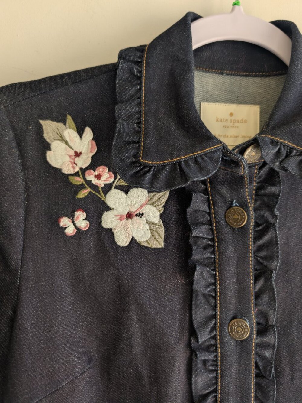 Kate Spade Denim Floral Embroidered Shirt Dress - Picture 7 of 16